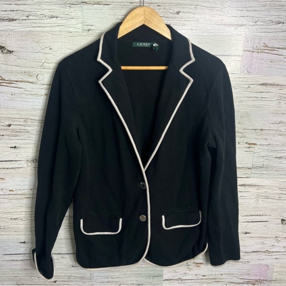 Lauren Ralph Lauren black white sweater blazer - size large